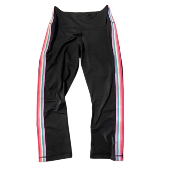 Zelos Black Leggings Pride Rainbow Side Stripe M Cropped - Picture 1 of 9